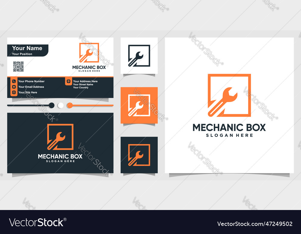 Mechanic logo with square box outline style