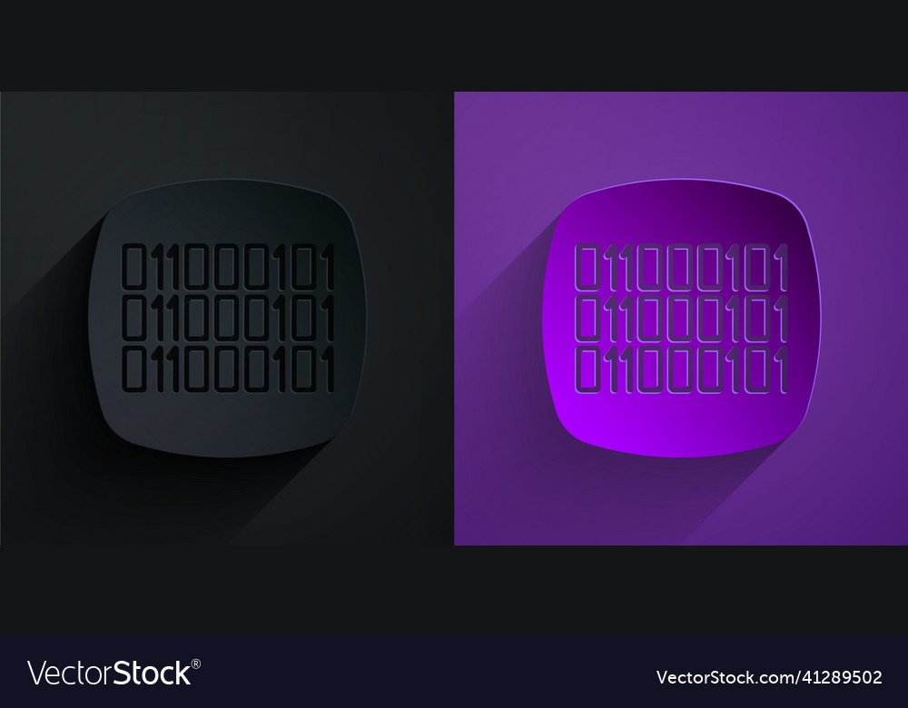 Paper cut binary code icon isolated on black vector image Paper cut binary code icon isolated on black