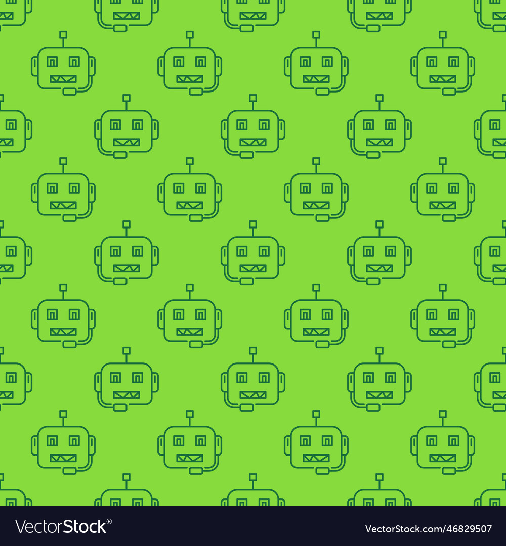 Ai chatbot robot character line green seamless vector image Ai chatbot robot character line green seamless