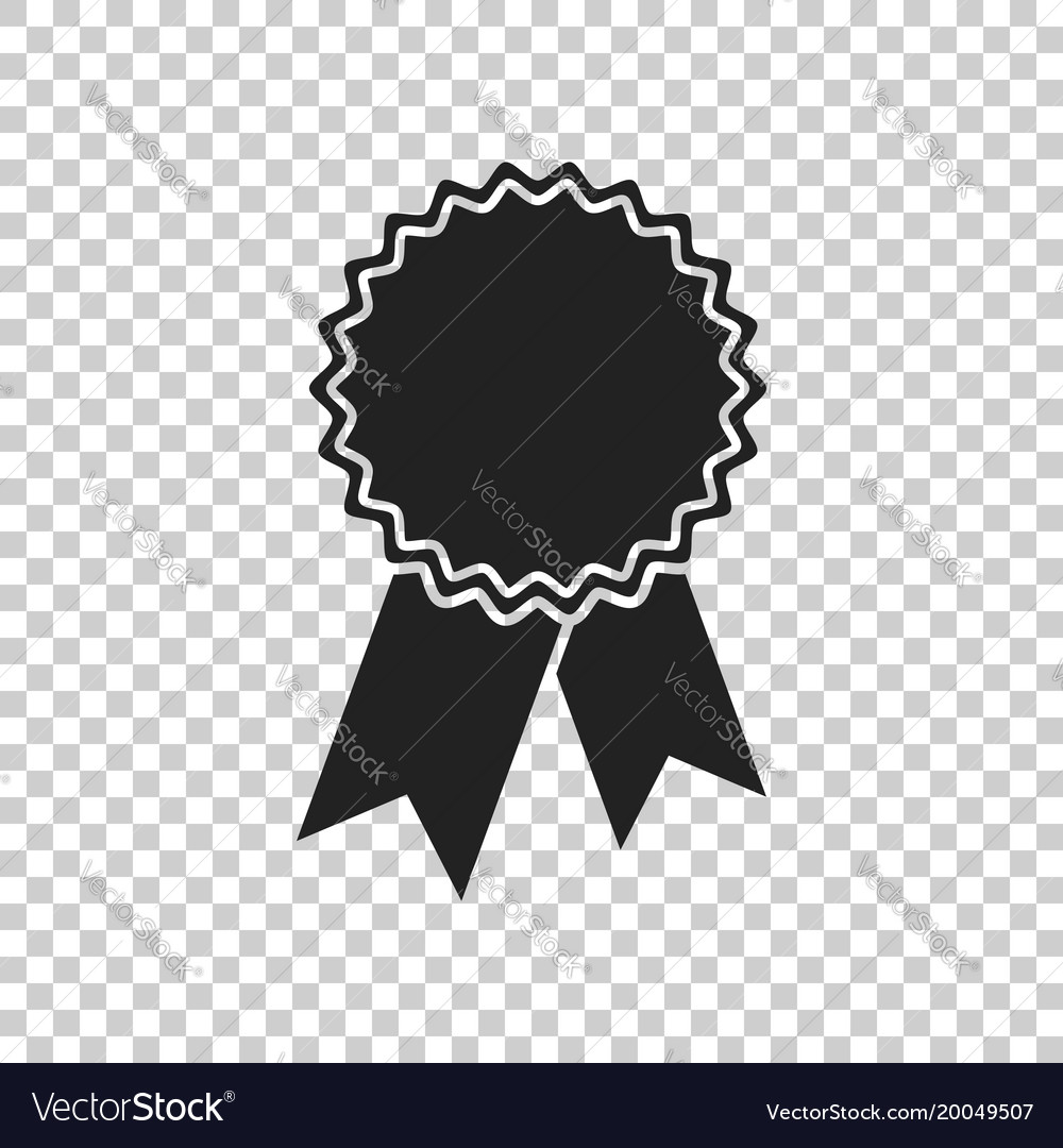 Badge with ribbon icon in flat style on isolated
