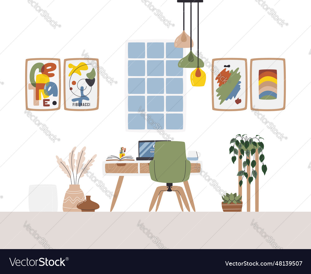 Big workspace with a lot of natural light and Vector Image