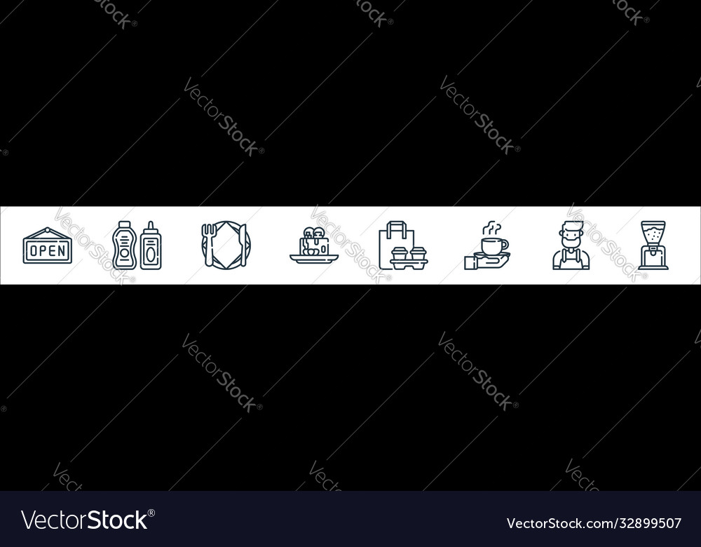 Cafe line icons linear set quality vector image Cafe line icons linear set quality