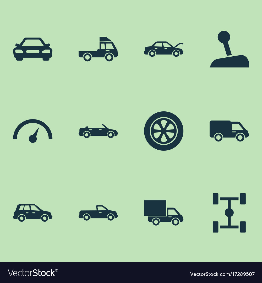 Car icons set collection of wheel wheelbase Vector Image