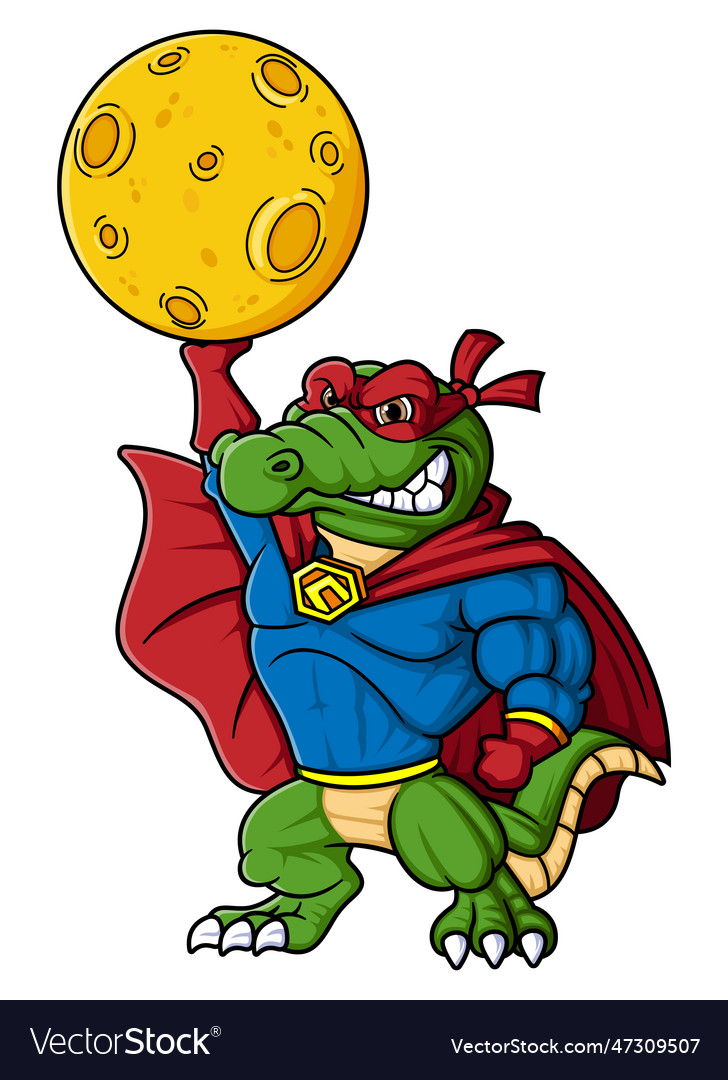 Cartoon crocodile wearing superhero costume