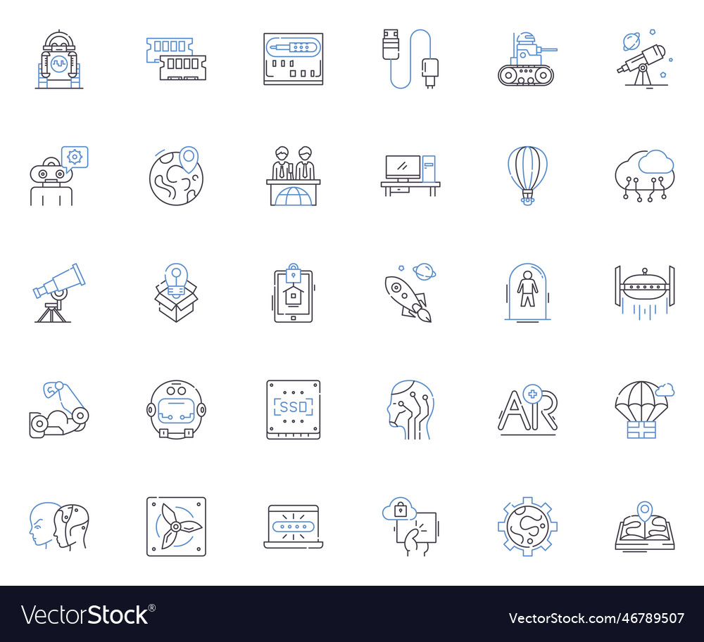 Digital automation line icons collection vector image Digital automation line icons collection