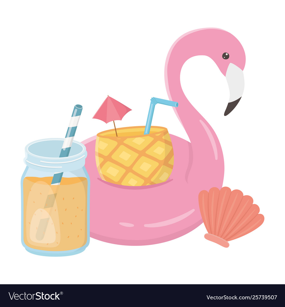 Flamingo float and summer icon set design