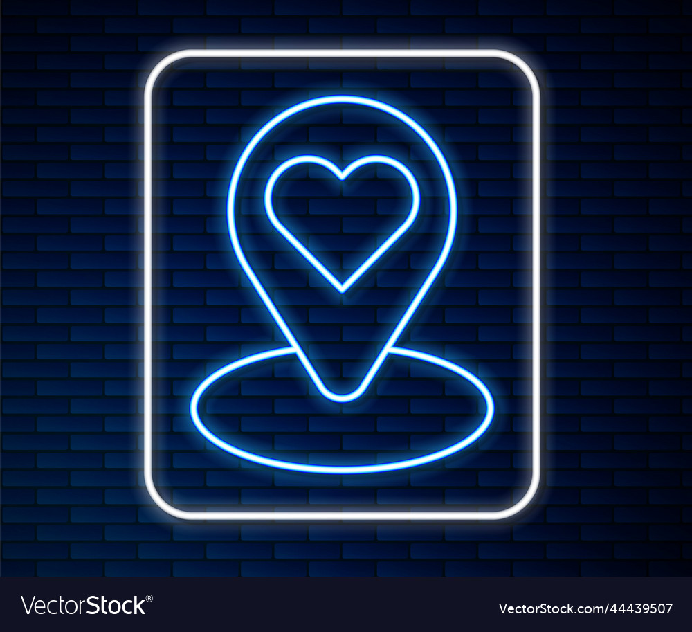 Glowing neon line map pointer with heart icon vector image Glowing neon line map pointer with heart icon
