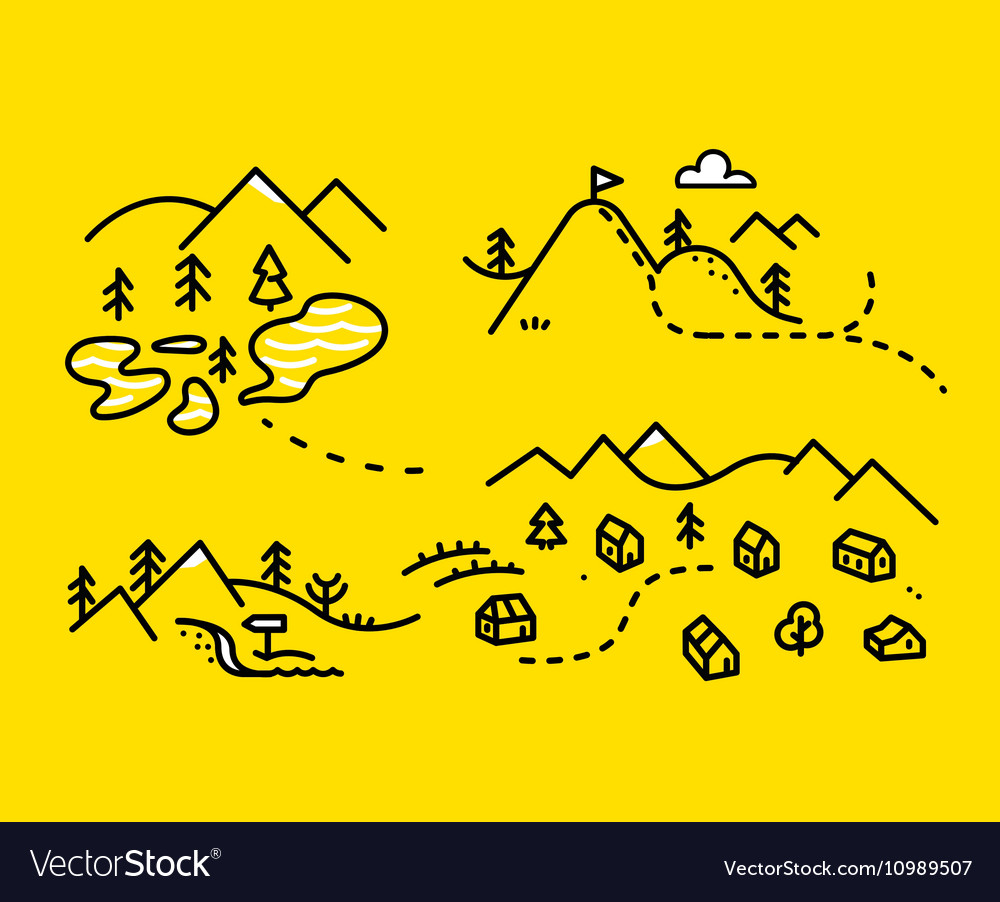 Map Mountains Set Graphic Elements Yellow Black Vector Image