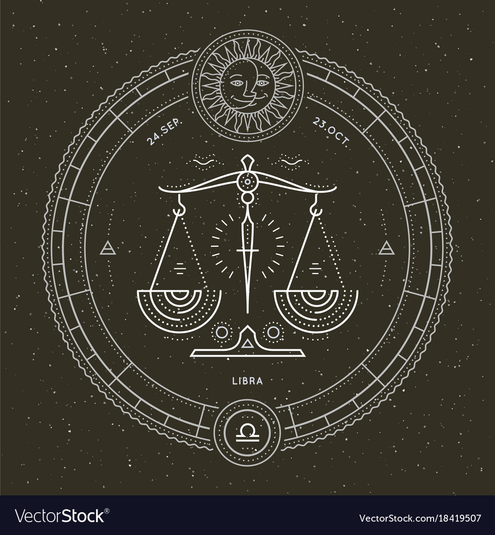 Retro Libra Zodiac Sign - Thin Line