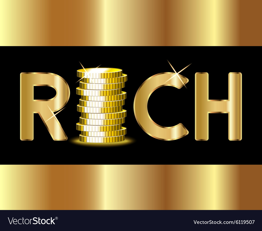 Download Rich word with stack of golden coins Royalty Free Vector