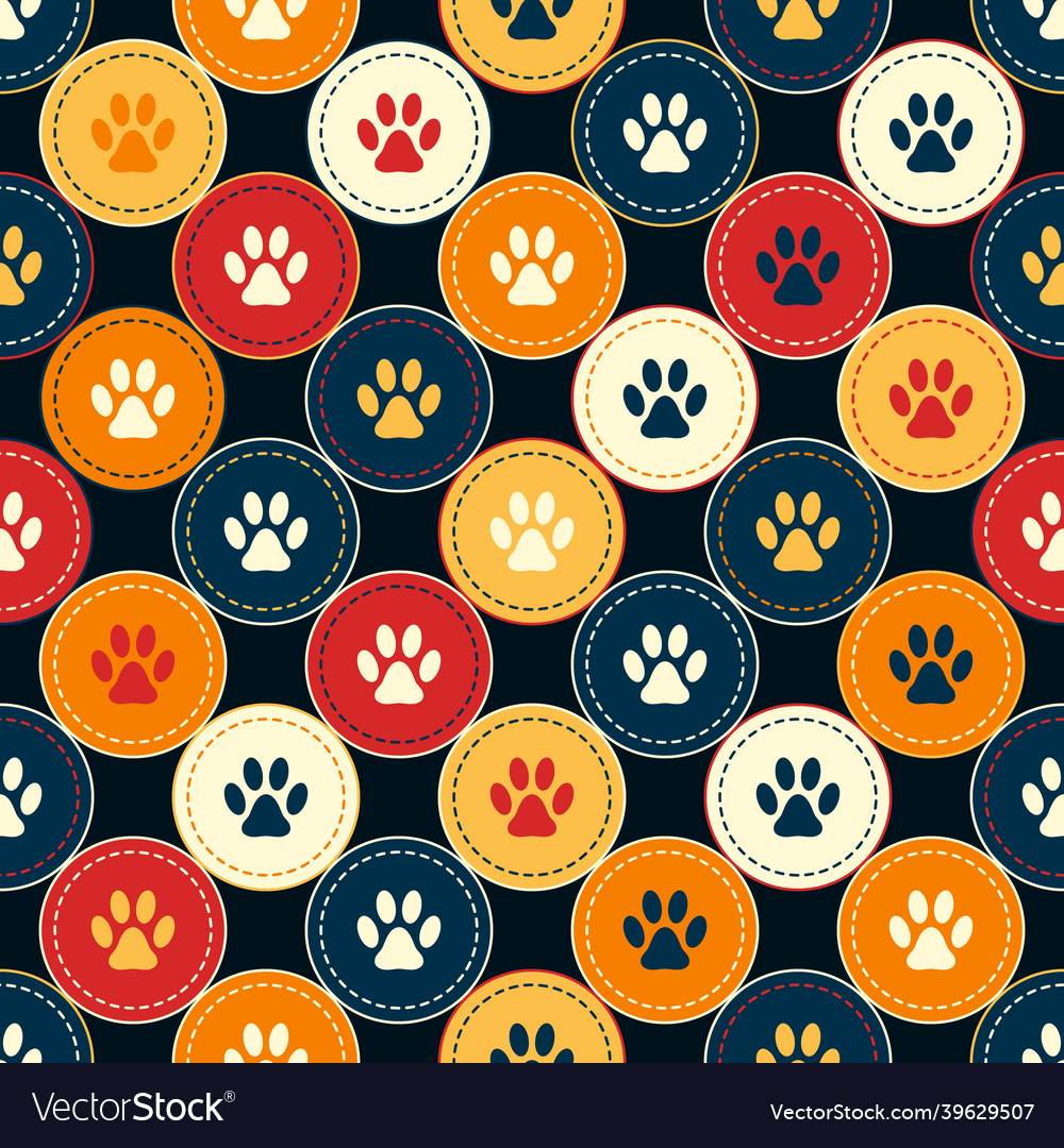 Seamless pattern with pet footprints in circles vector image Seamless pattern with pet footprints in circles