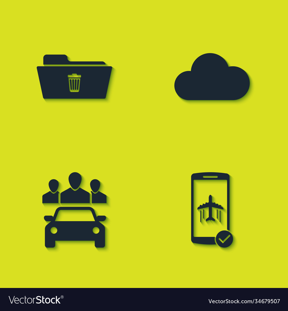 Set delete folder flight mode in mobile car vector image Set delete folder flight mode in mobile car