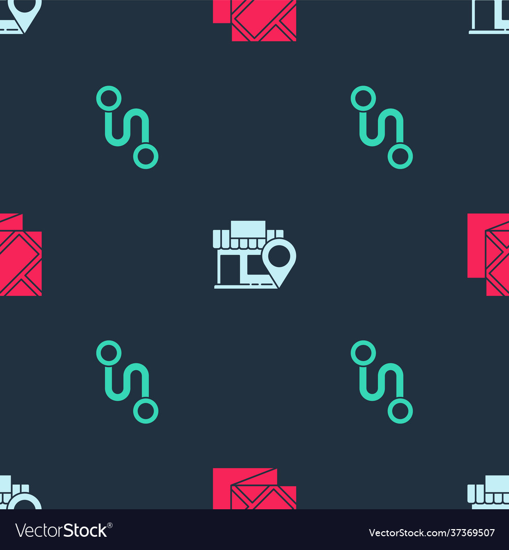 Set folded map location with store and route vector image Set folded map location with store and route