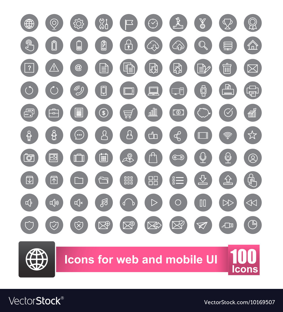 Set of 100 icon with background for web and mobile