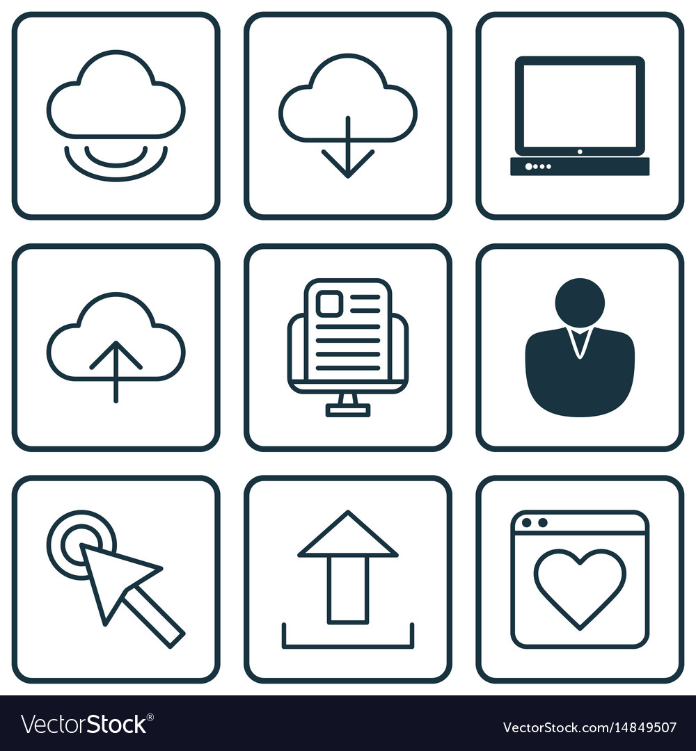 Set of 9 internet icons includes save data pc