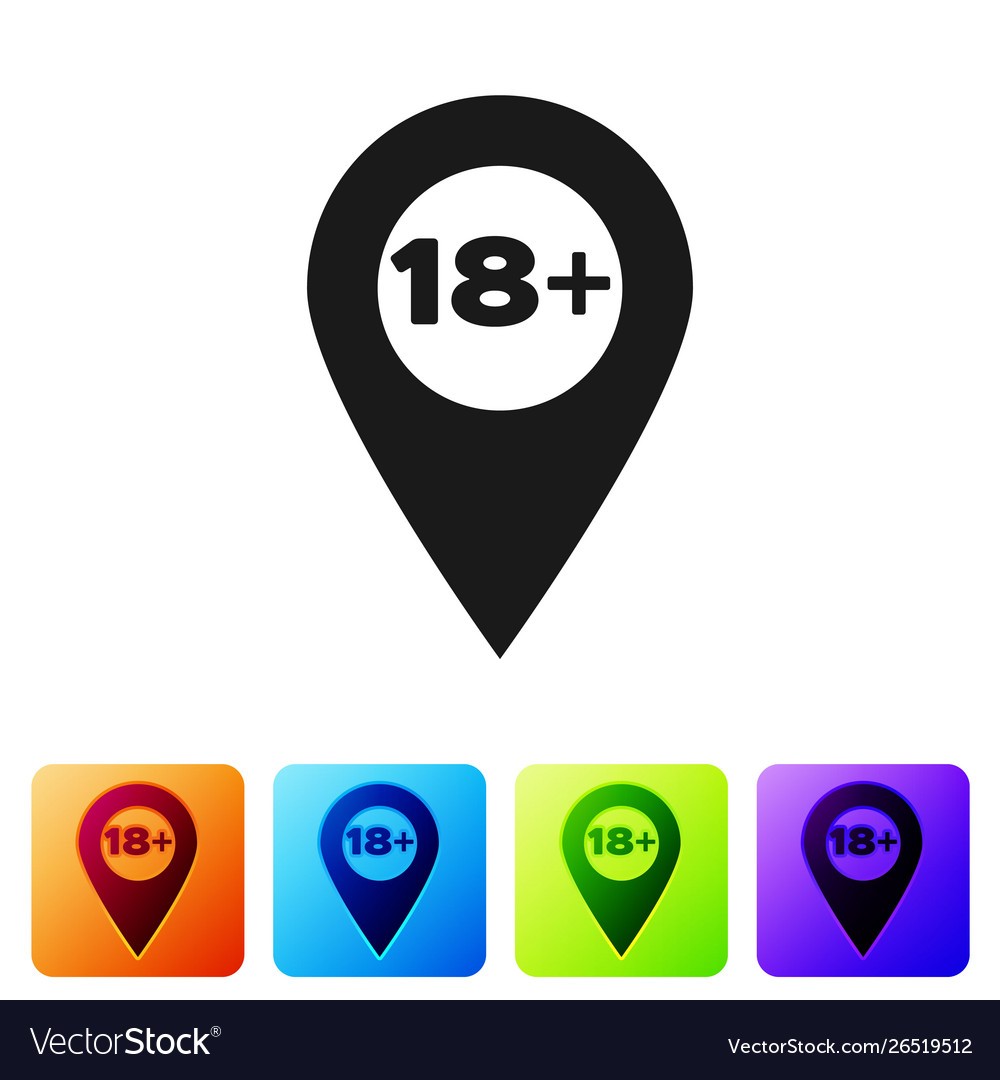 Black map pointer with 18 plus icon isolated vector image Black map pointer with 18 plus icon isolated