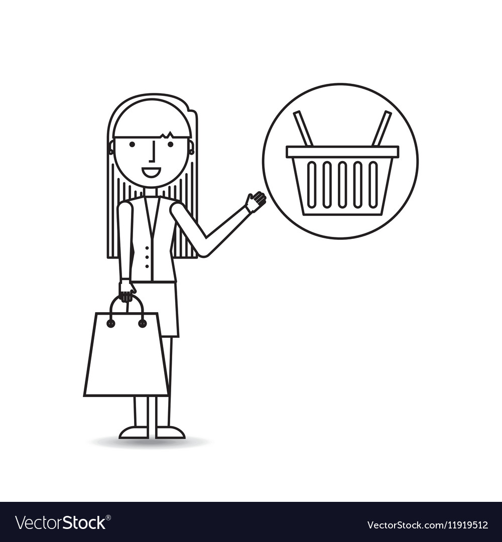 Drawing girl shopping with basket buy