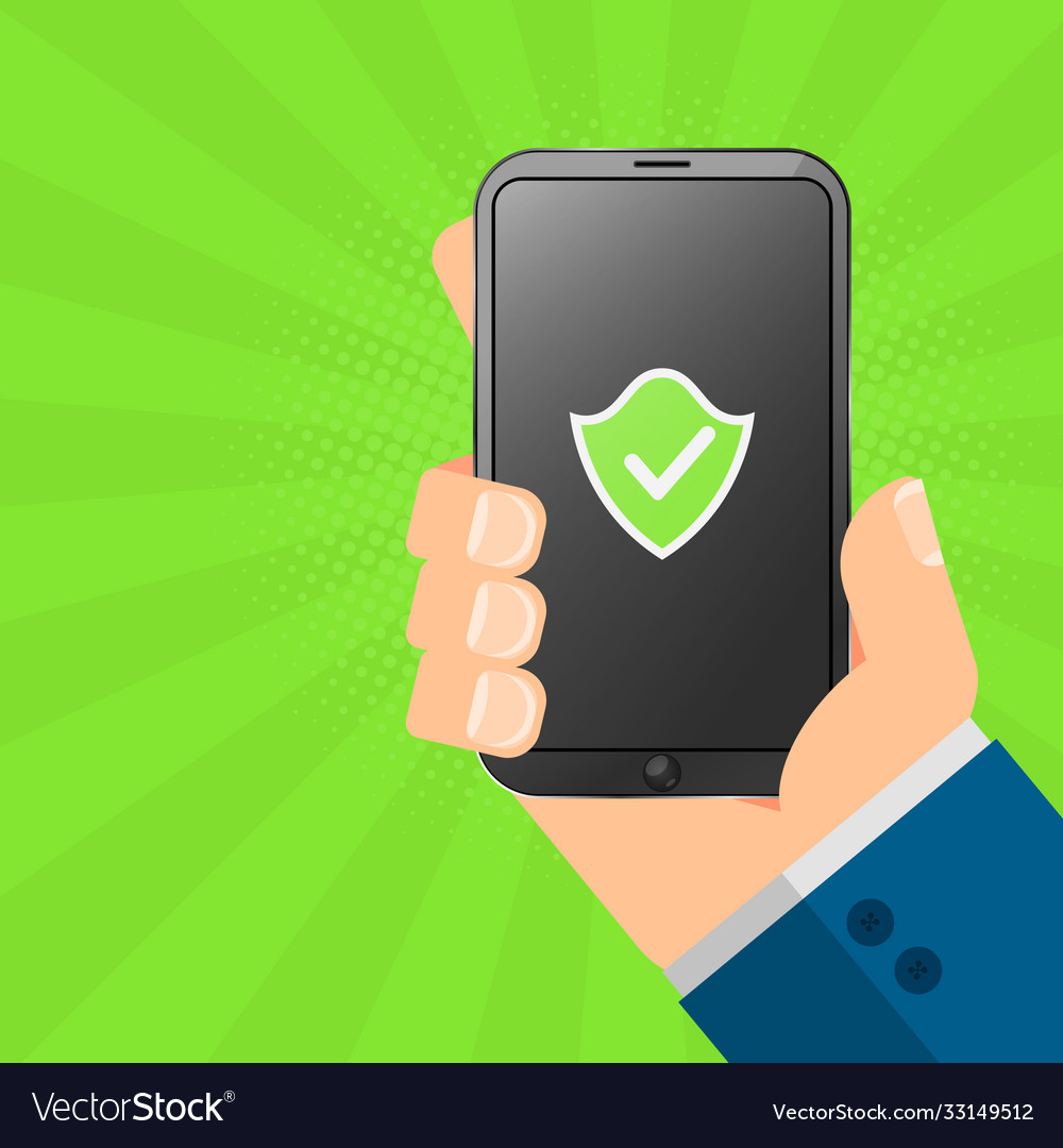 Hacker is holding a secure gadget in his hands
