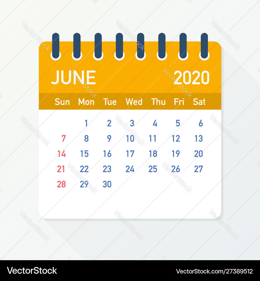 June 2020 Calendar Leaf In Flat Royalty Free Vector Image