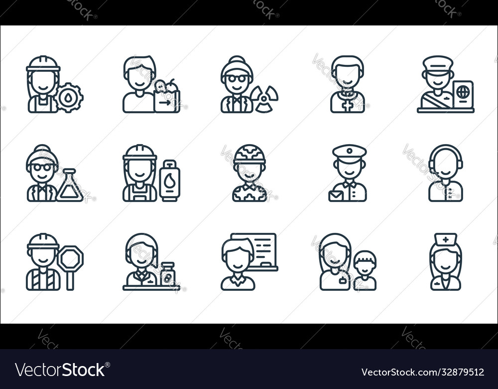 Key workers line icons linear set quality