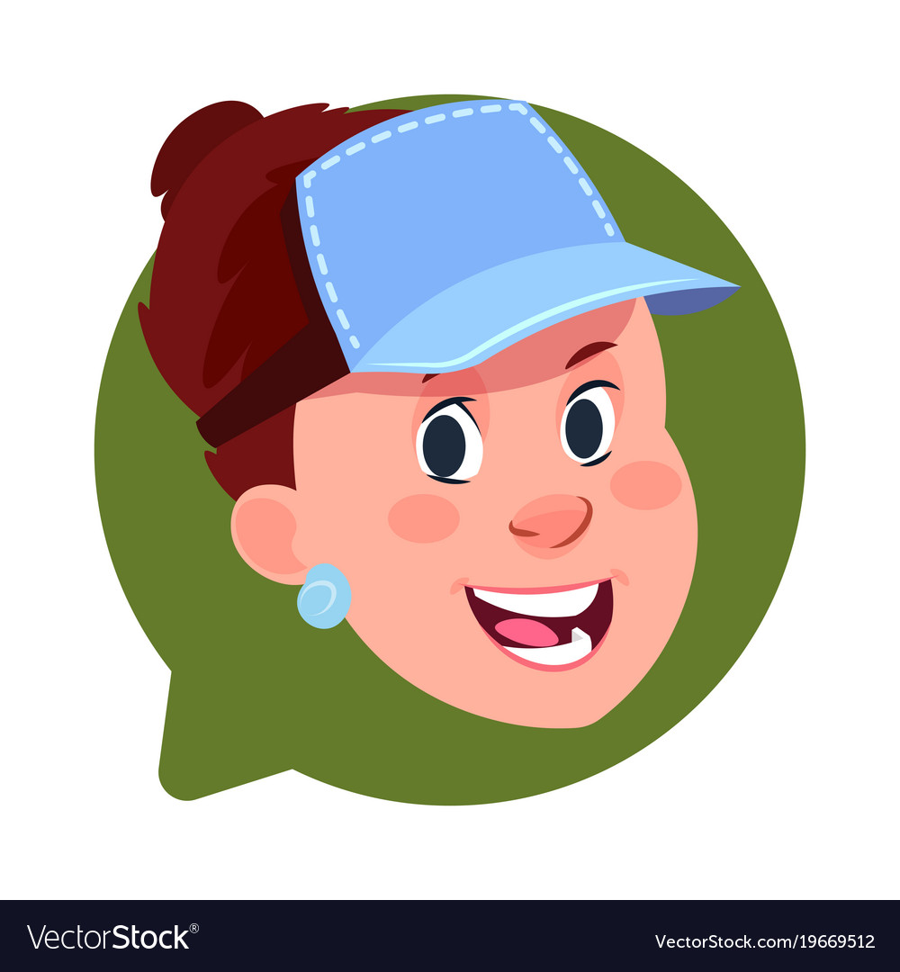 Avatar Icon Of Girl In A Baseball Cap Stock Vector, Royalty-Free