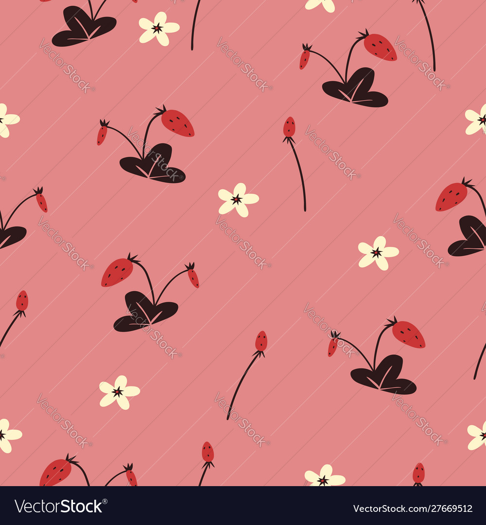 Seamless pattern with wild strawberries graphics vector image Seamless pattern with wild strawberries graphics