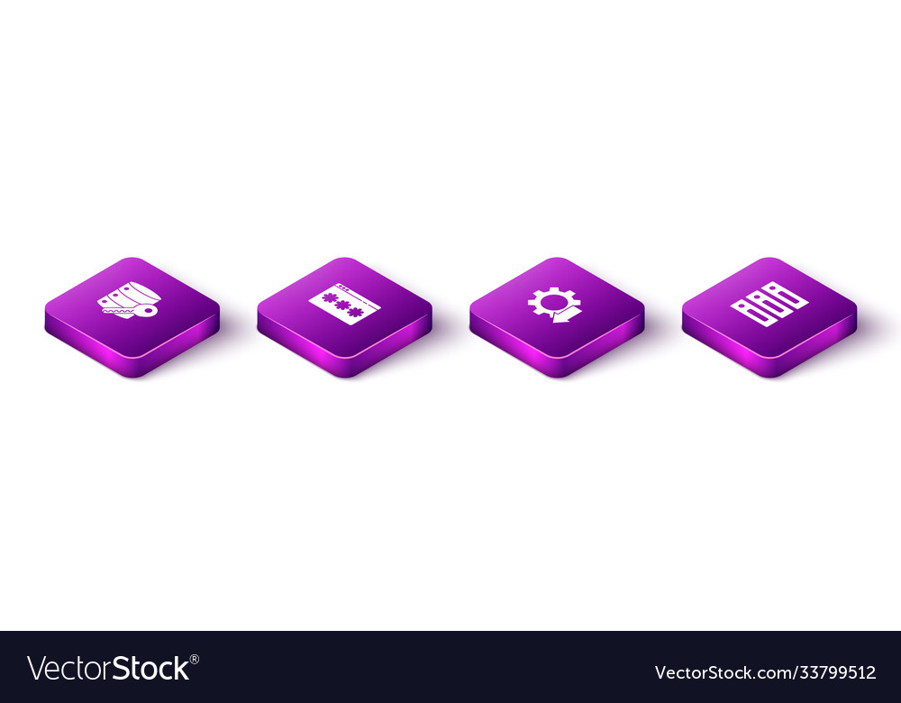 Set isometric server security with key password vector image Set isometric server security with key password