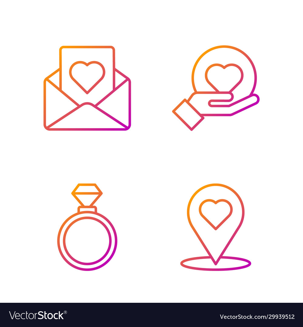 Set line map pointer with heart wedding rings vector image Set line map pointer with heart wedding rings