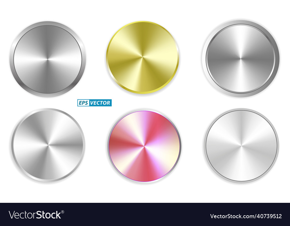 Set of round metallic gradient or brushed metal Vector Image