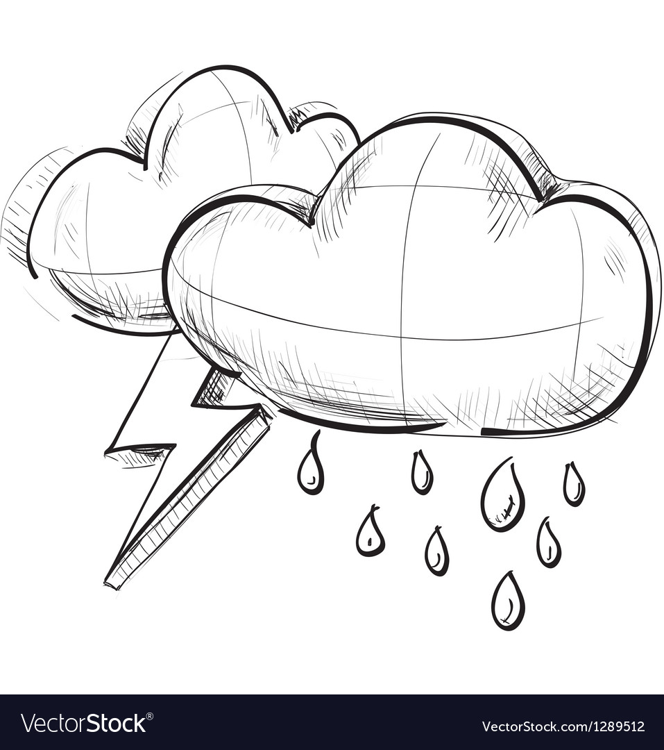 Two clouds with lightnings and rain drops