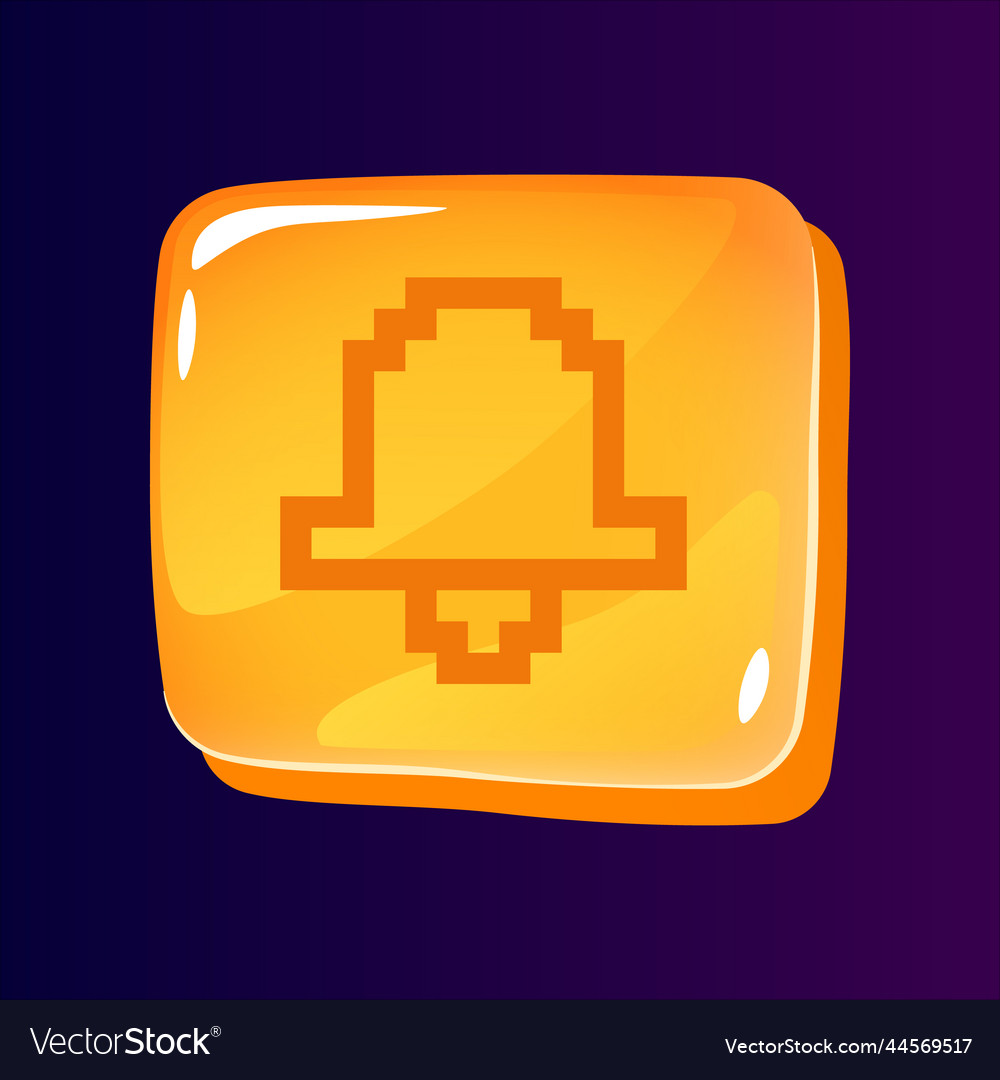 Bell glossy ui button with pixelated icon vector image Bell glossy ui button with pixelated icon