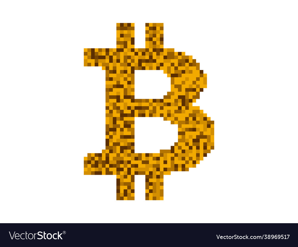 Bitcoin symbol in pixel art style 8-bit vector image Bitcoin symbol in pixel art style 8-bit