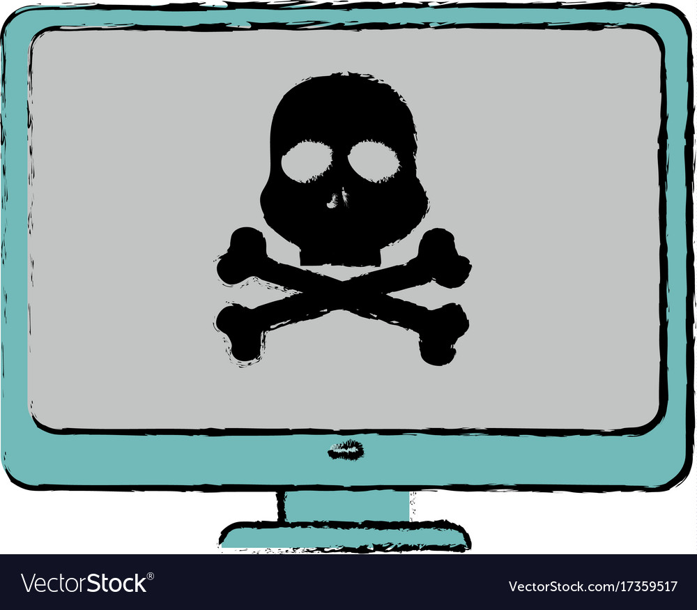 Computer display with skull virus alert