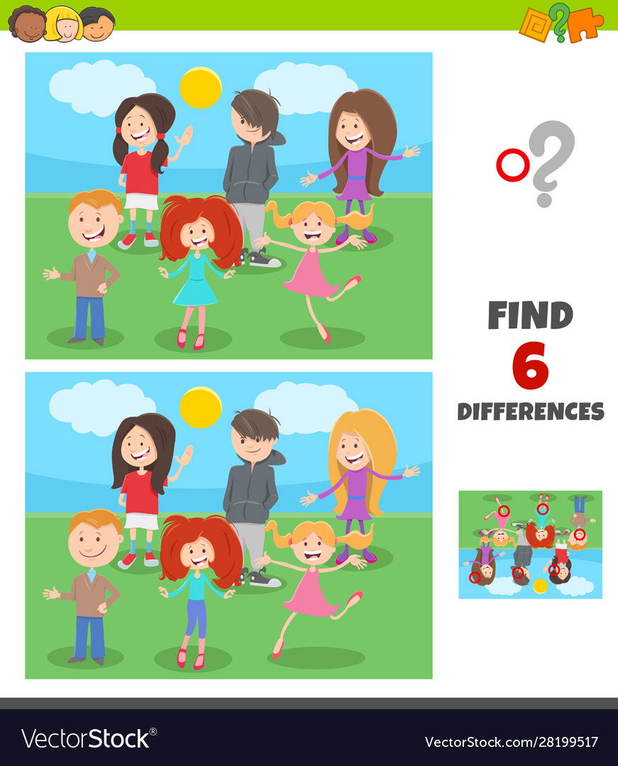 Differences game with kids and teens characters Vector Image