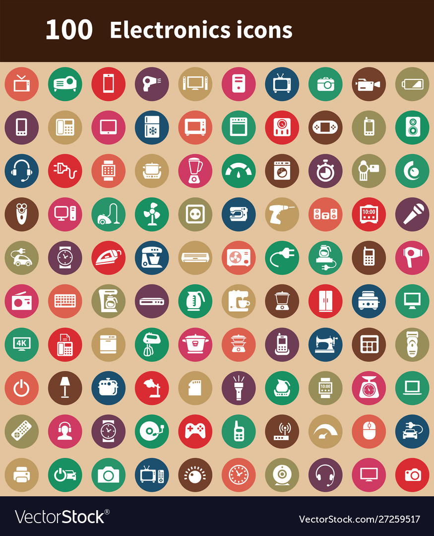 Electronics 100 icons universal set for web and ui