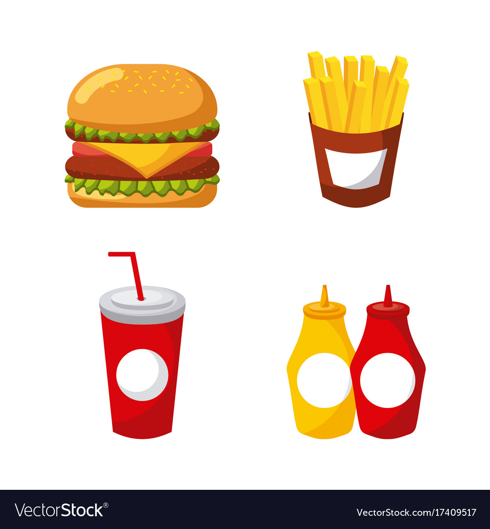 Fast food set icons menu unhealthy restaurant Vector Image