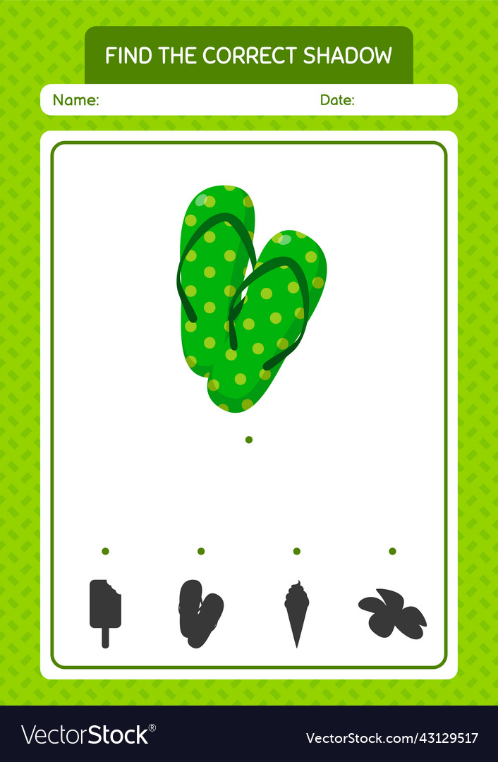Find the correct shadows game with flip flop vector image Find the correct shadows game with flip flop