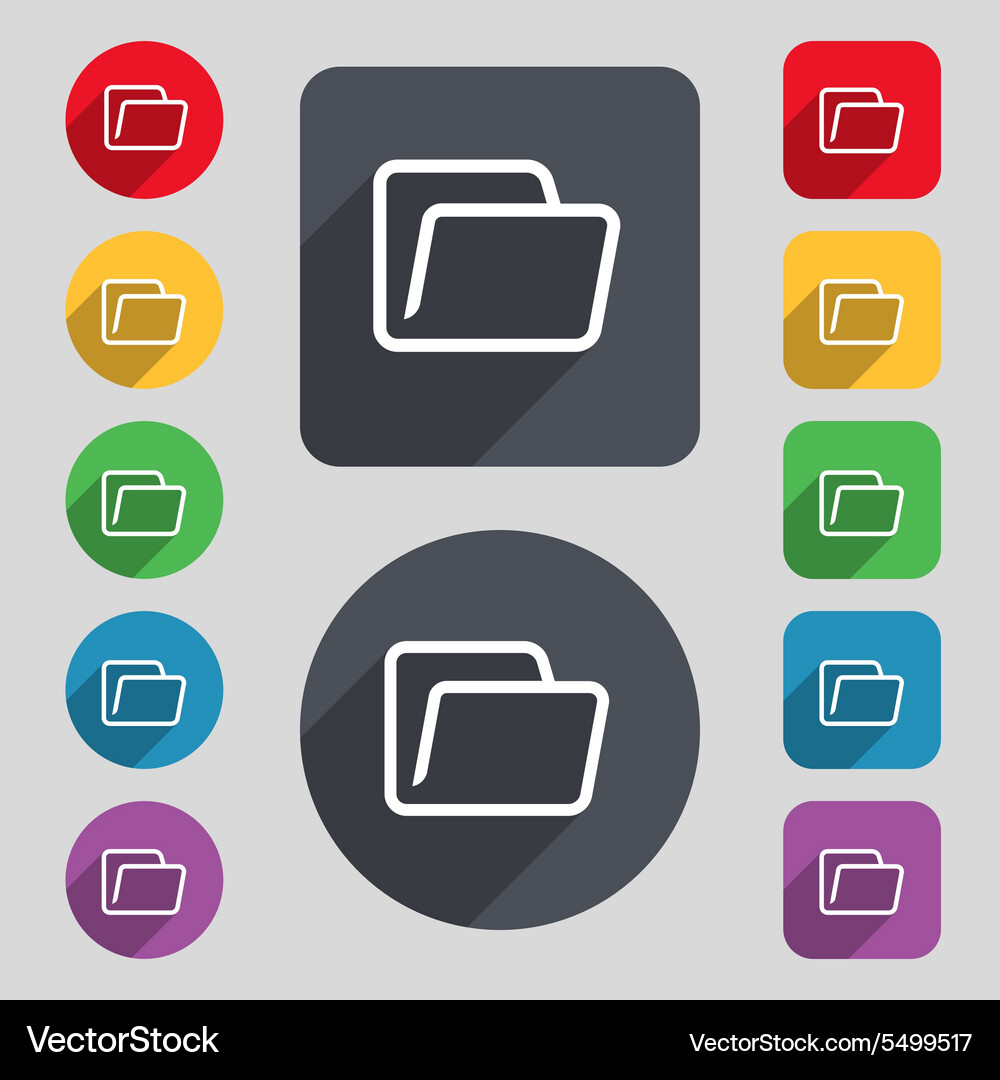 Folder icon sign a set of 12 colored buttons Vector Image
