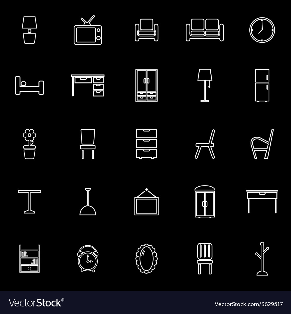 Furniture line icons on black background Vector Image