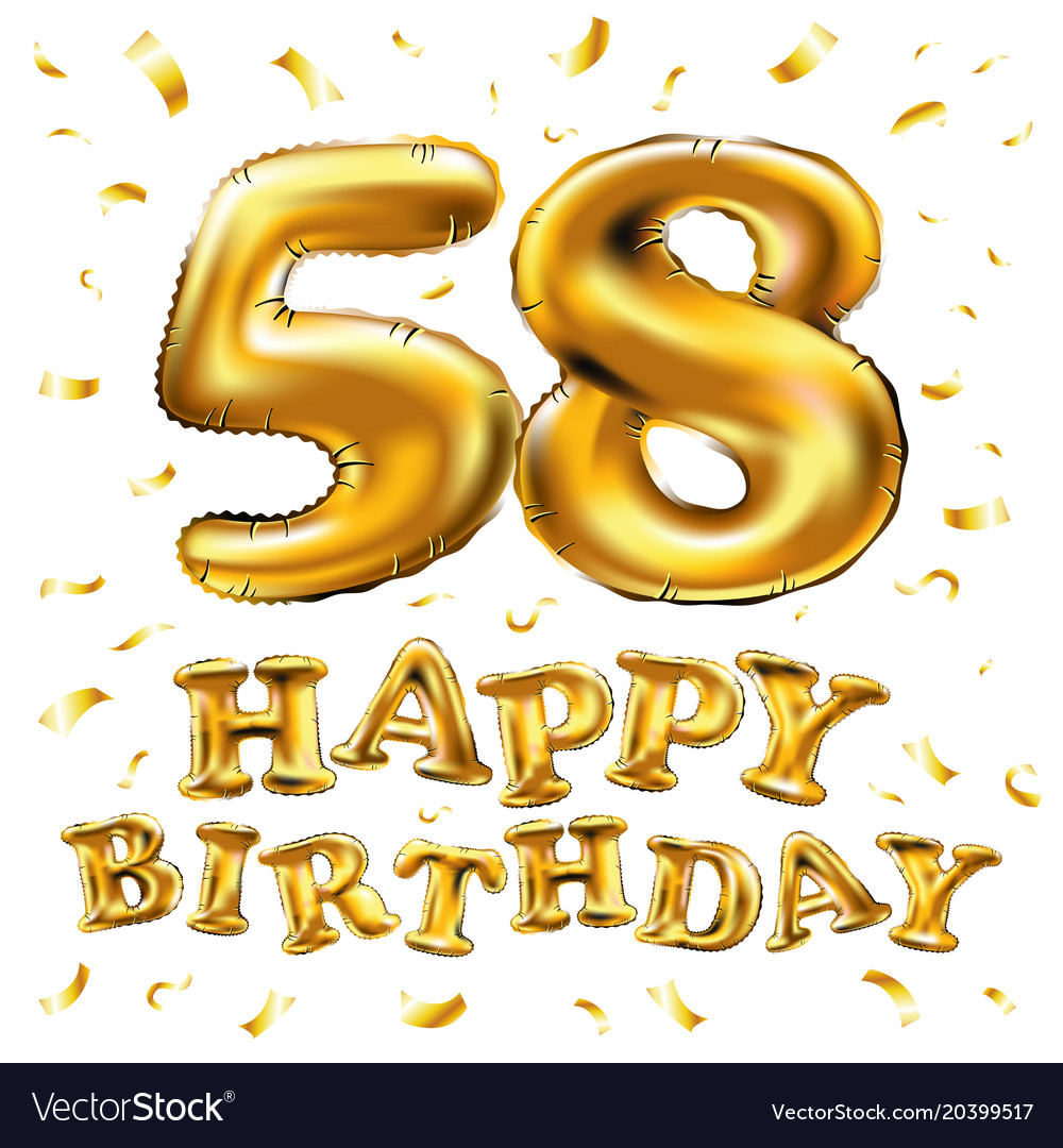 Happy birthday 58th celebration gold balloons and Vector Image