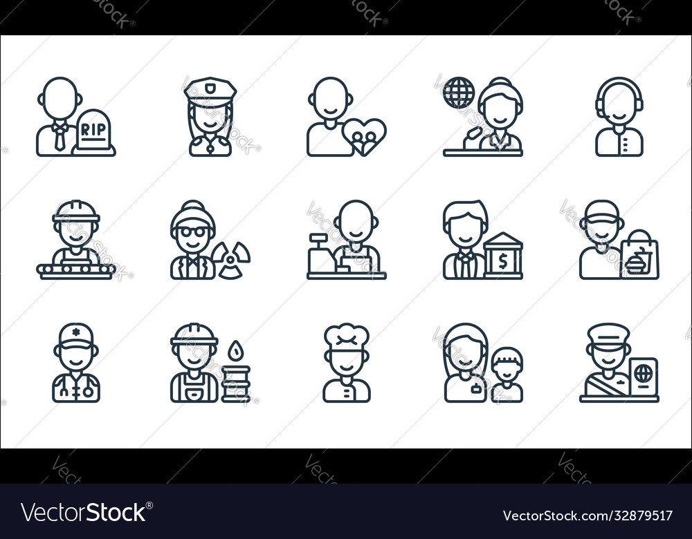 Key workers line icons linear set quality vector image Key workers line icons linear set quality