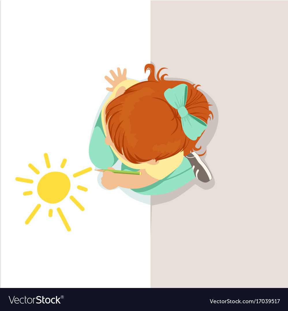 Little Girl Sitting On Her Knees And Drawing Sun Vector Image Figure sitting with head in hands, pencil line drawing, original art. vectorstock