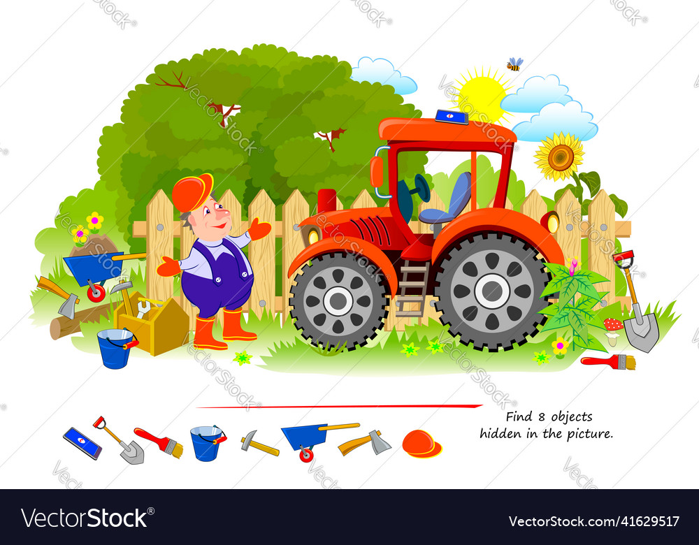 Logic puzzle game for kids find 8 objects hidden
