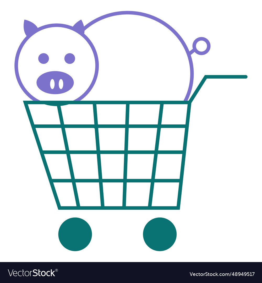 Pig on a cart line style vector image Pig on a cart line style