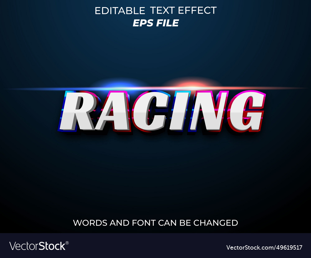 Racing text effect font editable typography 3d