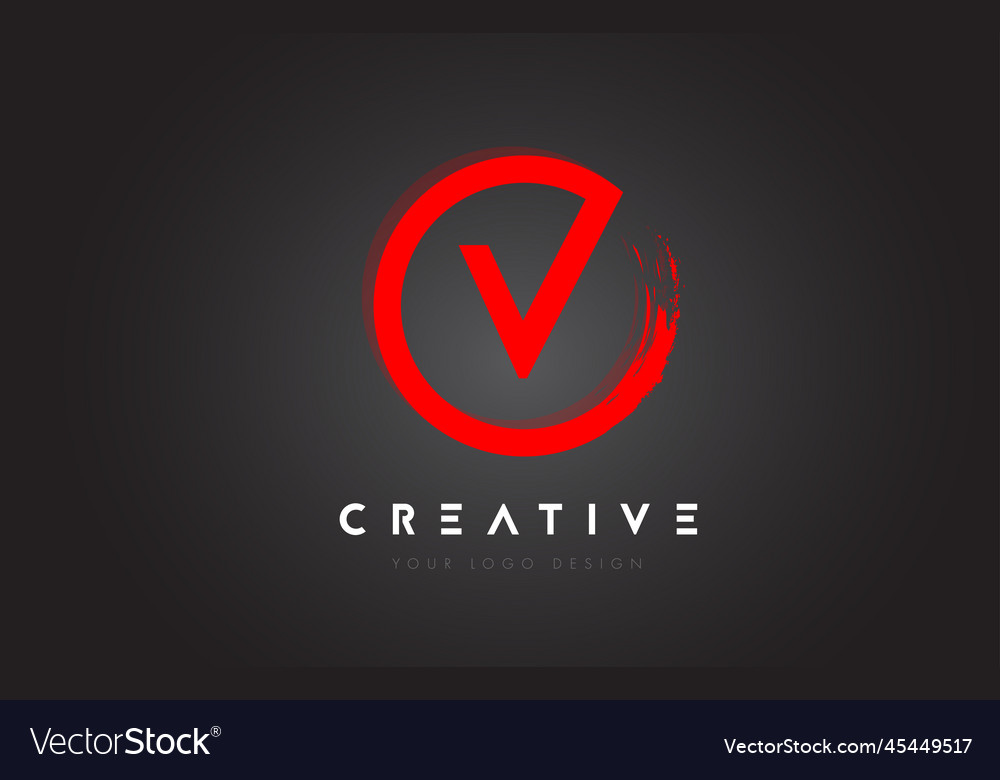 Red v circular letter logo with circle brush Vector Image