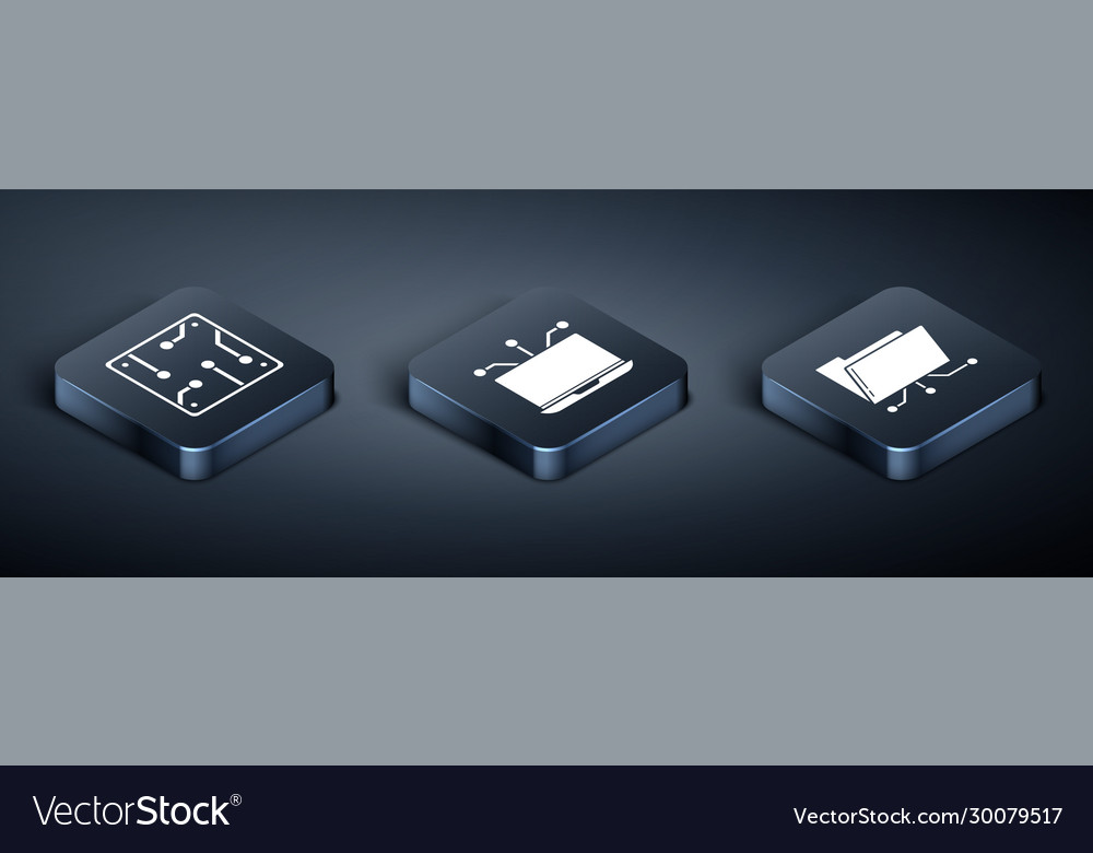 Set isometric processor folder and lock vector image Set isometric processor folder and lock