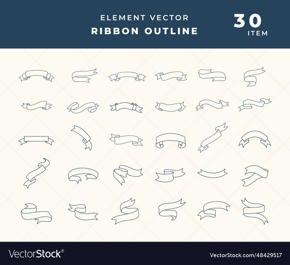 Set or collection of outline ribbon objects Vector Image Set or collection of outline ribbon objects