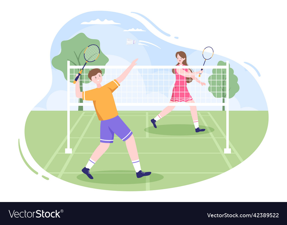 Badminton player with shuttle on court in flat Vector Image