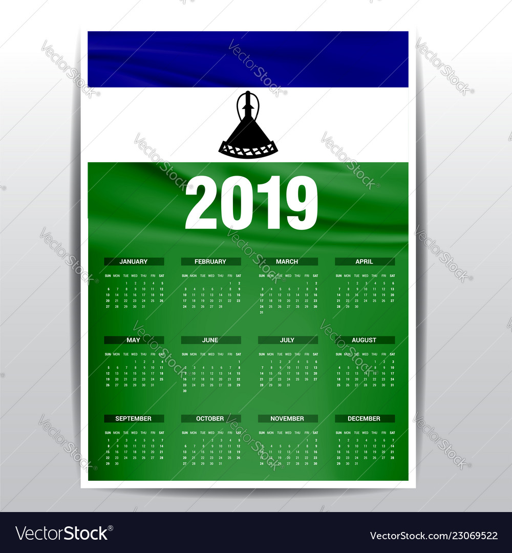 Calendar 2019 lesotho flag background english Vector Image